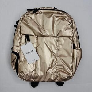 Calpak Luka Laptop Backpack Padded Travel Work School Bag Luggage Gold Metallic